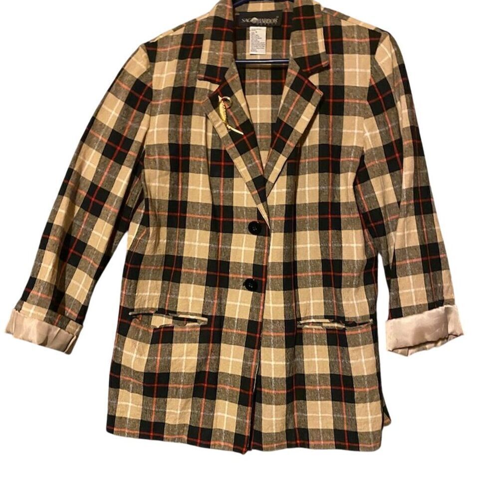 VTG Sag Harbor Women's Petite Plaid Blazer Jacket Size 6 Multicolor